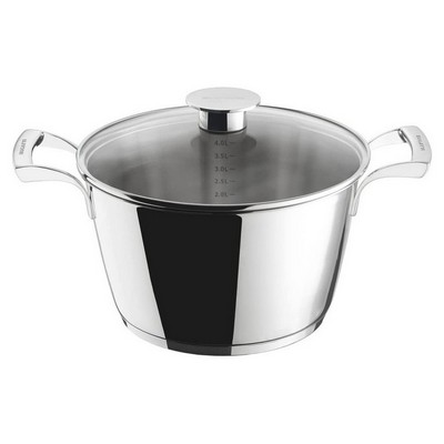 cucina italiana casserole in 18/10 stainless steel with glass lid, diameter 24 cm